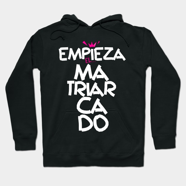 The matriarchy begins. Nairobi phrase in La Casa de Papel. White and pink typography. Hoodie by Rebeldía Pura